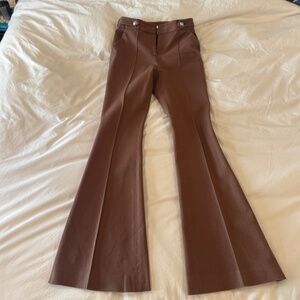 Veronica Beard Elsbury Seamed Flare Pants Cocoa Tan Silver Button Size 0